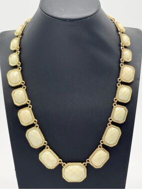 Fornash Statement Necklace Cream Faceted Stones Gold Tone Bib Collar